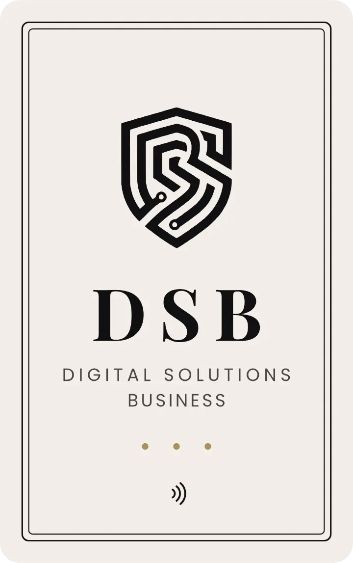 Tarjeta DSB Marfil: escudo DSB y la leyenda Digital Solutions Business sobre fondo marfil.